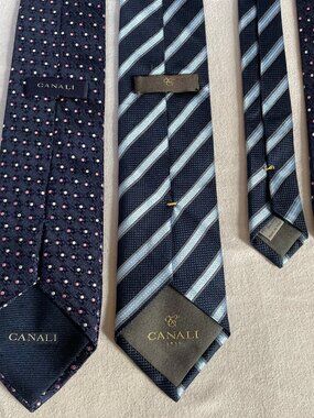 Canali Navy Blue Silk Stripe and Dot Ties Light Blue and Pink 2-pack